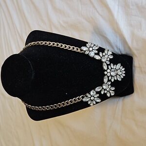 Statement Necklace Clear Crystal and Gold Chain